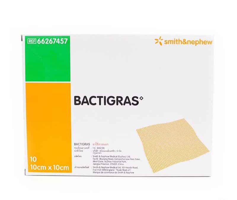 Bactigras ผ้าก๊อซตาข่ายกันแผลติด 10×10 ซม. (กล่อง)